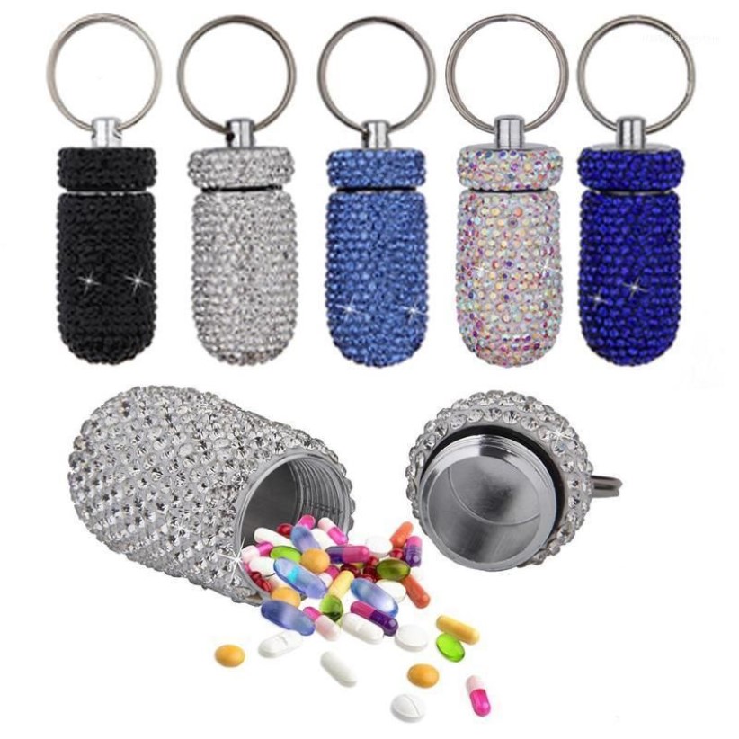 Keychains S Case Box Outdoor Waterproof Rhinestone Keychain Container Key Ring Portable12452