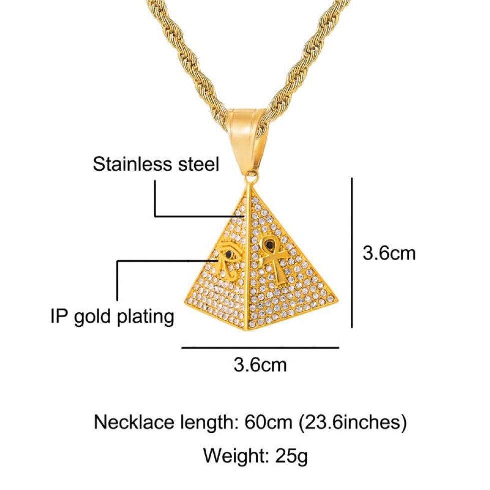 Cubic Zircon Egypt Pyramid Pendant Necklace With the Eye of Horus och Ankh Key Charms Pave CZ Zircon Bling Hip Hop Jewelry Gift220q