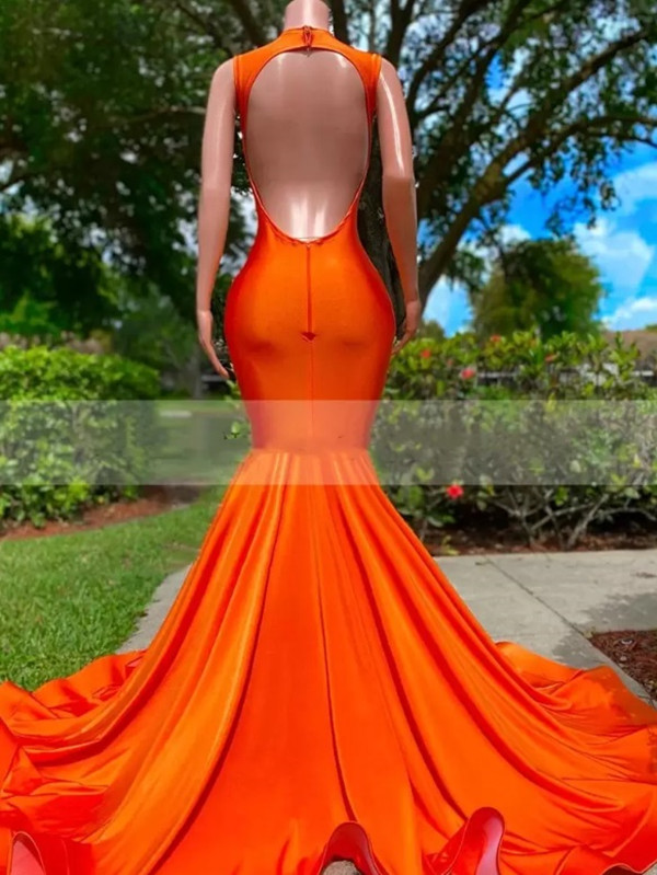 Orange Red Mermaid Long Prom Dresses for Black Girls Beaded Crystals Rhinestone Deep V Neck Evening Dress Formal Open Back Sleeveless Party Gowns BC15130 0227