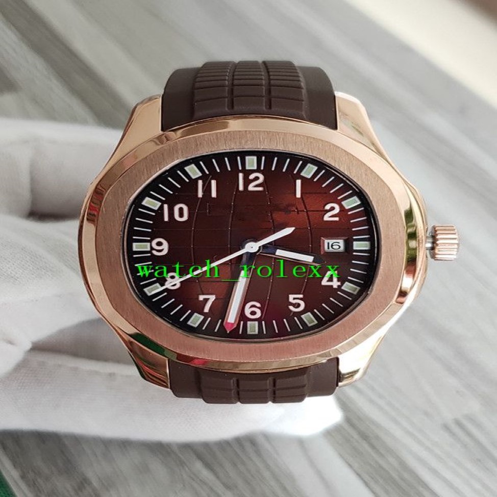 Luxe nieuwe Aquanaut 5167R-001 5167R bruine wijzerplaat Aziatische 2813 automatisch herenhorloge rosé gouden kast bruine rubberen band heren sporthorloge286g