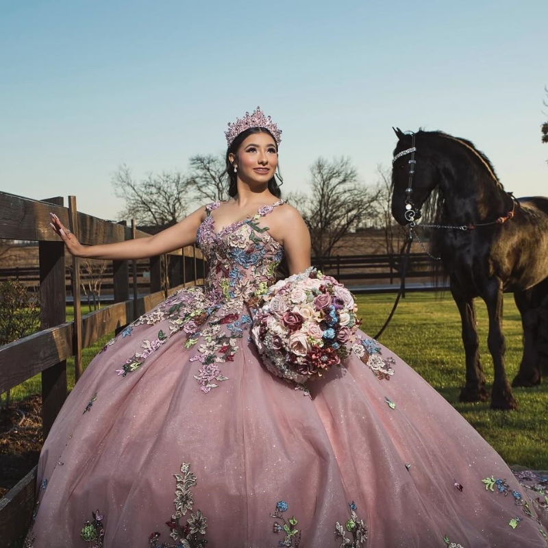 Pink Shiny Quinceanera Dress Off Shoulder Corset Ball Gown Applique Lace Tull Sweet 16 Vestidos De 15 Anos