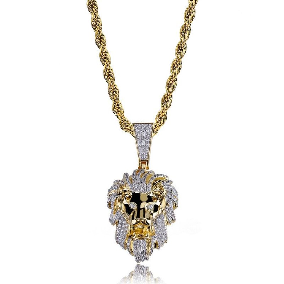 Moda-Hip Hop Iced Out Ouro Pingente Colar Cabeça de Leão Pingente Colar Moda Colar Jewelry264P