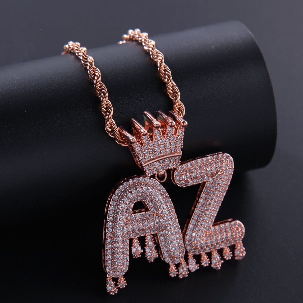 Uiwn Nazwa Naszyjka Mężczyźni Dostosuj kroplową koronę Intial Letter Wiselant Kolor Rose Gold Commission Gift Biżuteria Cuban Linia Chain Q1114257J