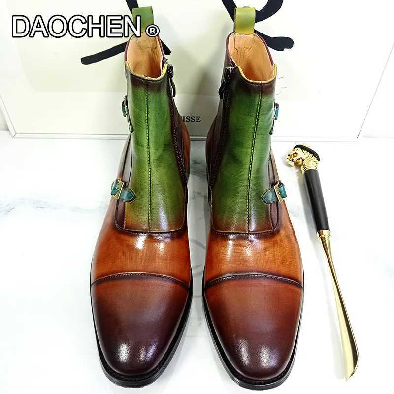 Boots LUXURY MENS BOOTS MIXED COLORS CHELSEA BOOTS BUCKE STRAP CASUAL MENS DRESS BOOTS SHOES WEDDING OFFICE LEATHER BOOTS MEN