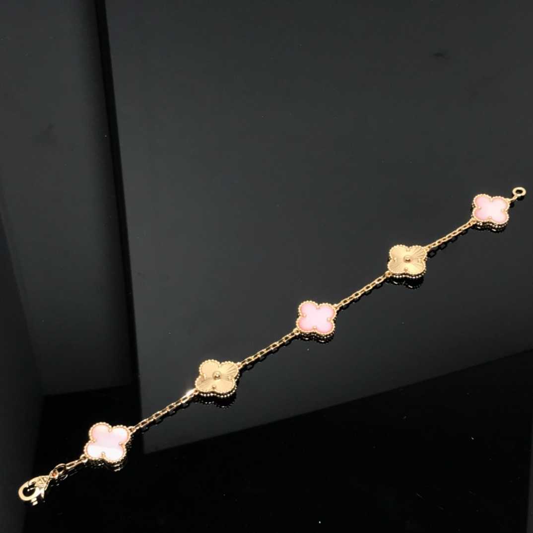Designer Jewelry Luxury Bracelet Link Chain Vanca 925 Silver 18k Gold Five Flowers Lucky Clover Powder Shell Bracelet Female Luxury Small Friend