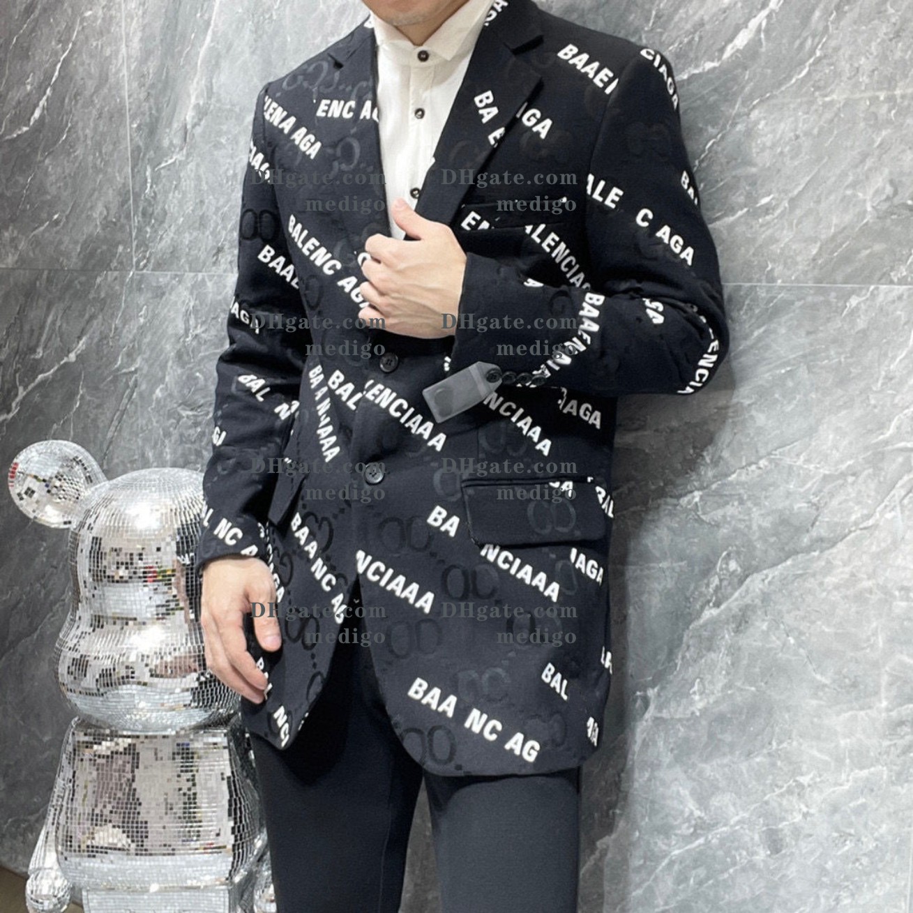 デザイナーメンズスーツブレイザーズジャケット服の男プリント秋の豪華なアウトウェアコートスリムフィットトップ