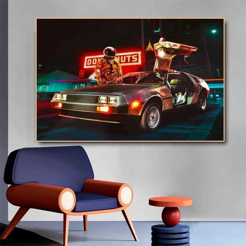 Målningar retro filmer tillbaka till den framtida coola run bilen affisch vintage duk målning väggkonst tryckt bild för rum heminredning