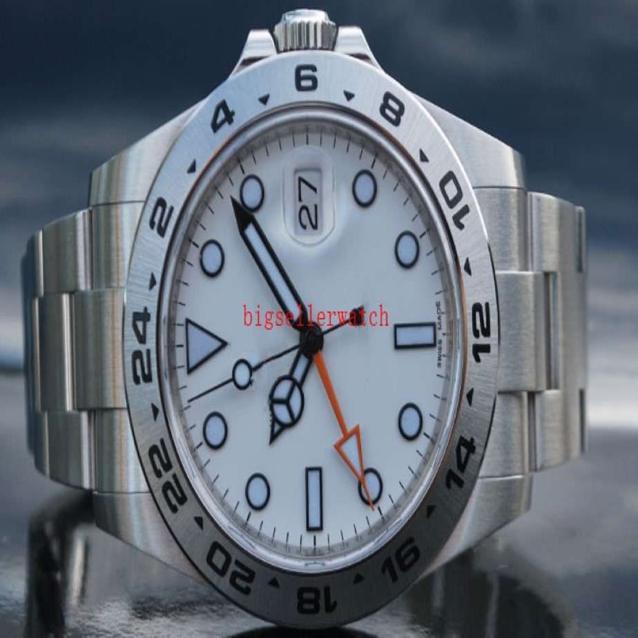 Lyxig högkvalitativ handledsur Mens Watch Explorer II 216570 Rostfritt stål Vitt urtavla Datum 42mm Automatisk herrklocka2468