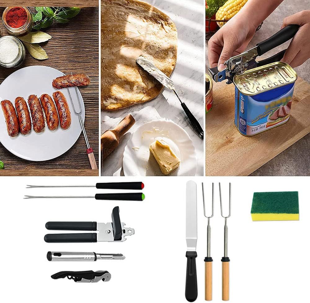 Portable Camping Kitchen Utensil,Outdoor Barbecue Tool Set-Cookware Kit,Stainless Steel Cooking and Grilling Utensil,Perfect for Travel, Picnics, RVs,