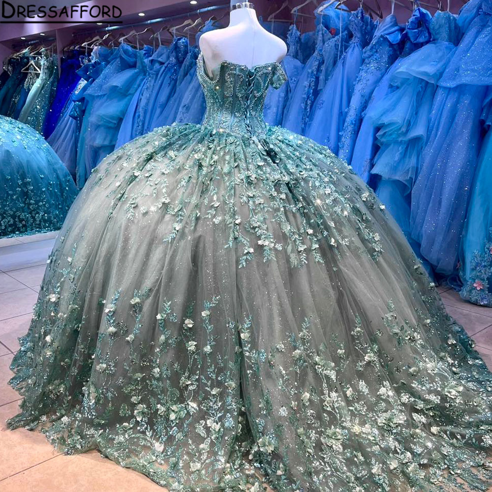Messico verde innamorato abito quinceanera 2024 applicazioni di perline corsetto abito da ballo fiori 3d abito da ballo dolce 16 robe de bal
