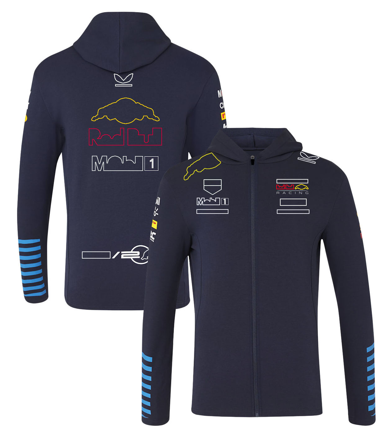 2024 F1 Team Sweat à capuche Formule 1 Racing Sweat à capuche zippé sur toute la longueur Pilote Fans Sweat-shirt à demi-zip Veste coupe-vent pour hommes Pull à capuche