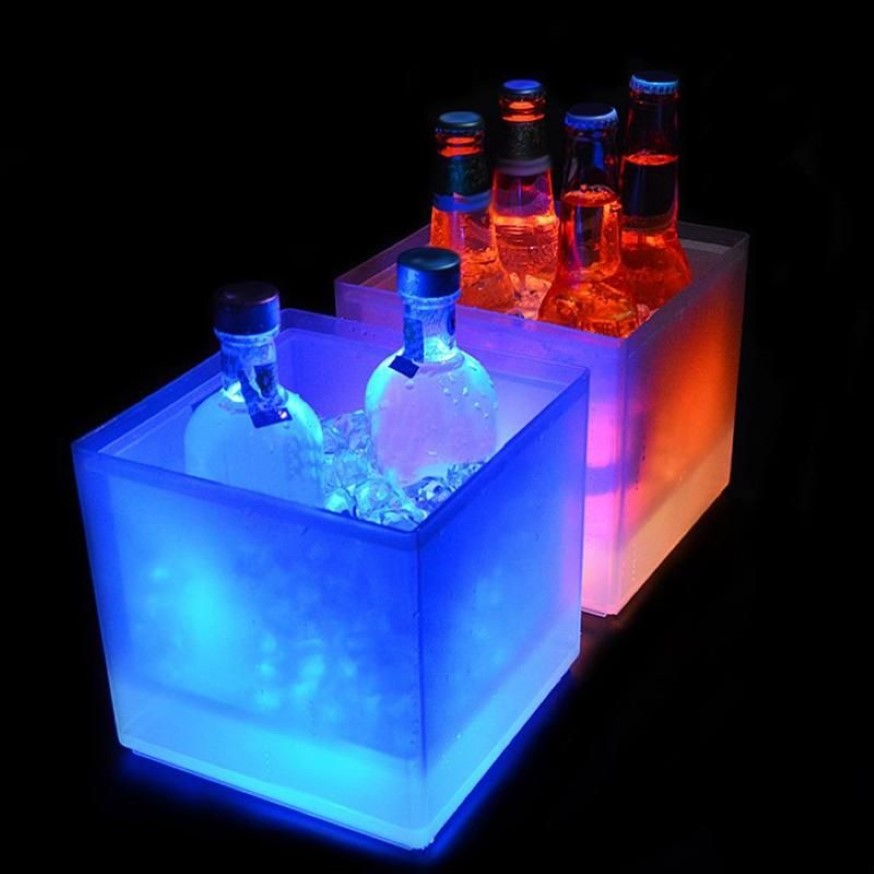 Ice Buckets And Coolers LED Bucket RGB Color Double Layer Square Bar Beer Changing Durable Wine 3 5 L For221p