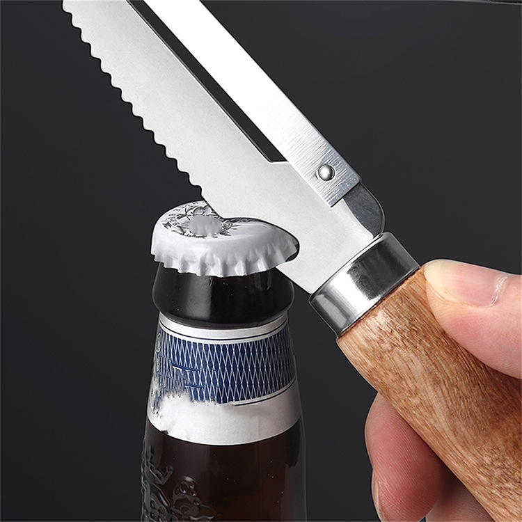 Stainless Steel Melon Peeler with Wooden Handle Multi-function Peeler Household Bottle Opener Fish Scale Planer Kitchen Fruit Vegetable Tools Q959