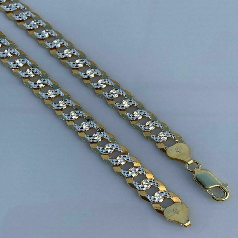 Men's Diamond Cut 8mm Cuban Chain 14k Gold Over Solid 925 Silver Two Tone ITALY311B