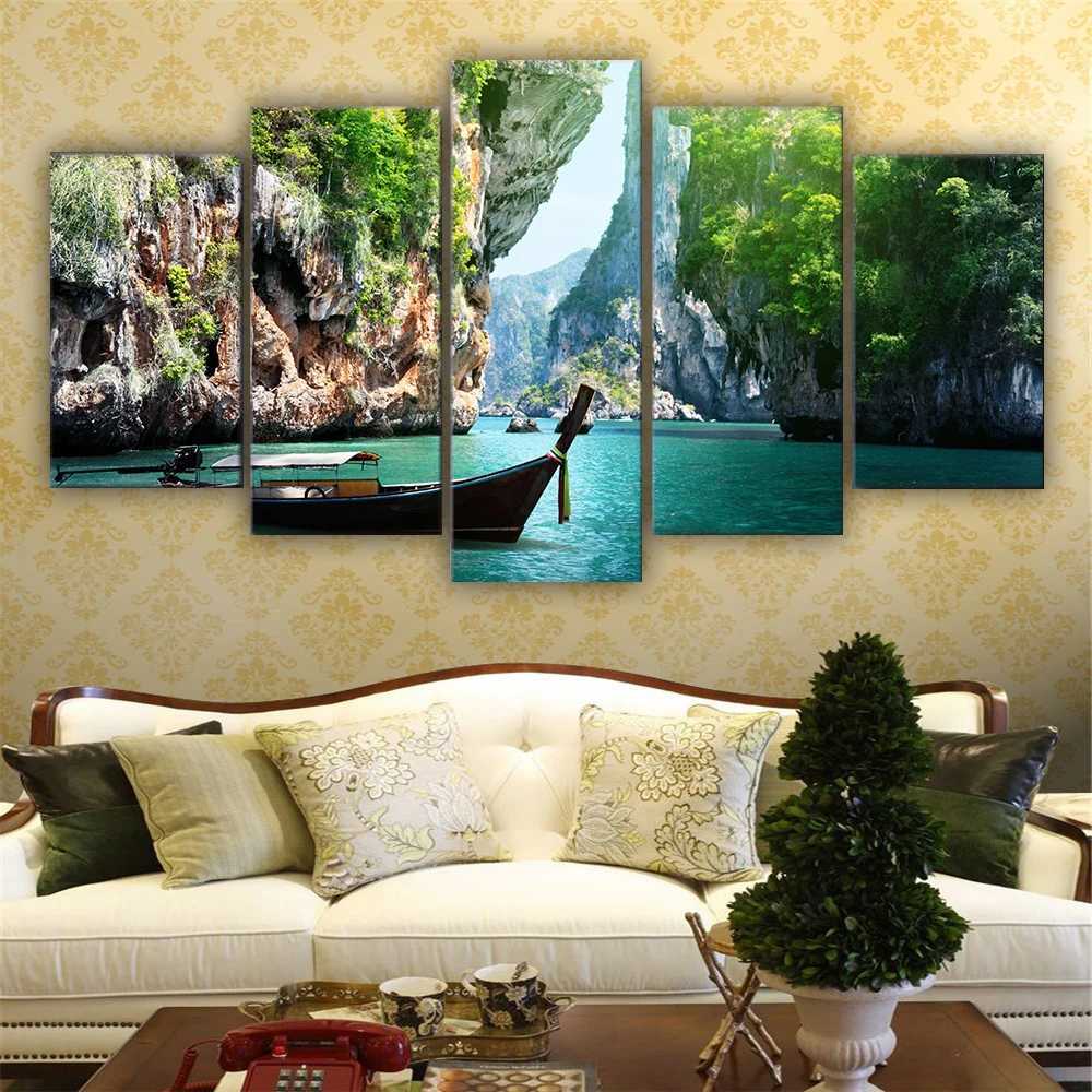 Dipinti su tela Wall Art 5 pezzi Home Decor Quadro Immagini Natura Canyon Lago Paesaggio Poster Dipinti moderni la decorazione della camera da letto