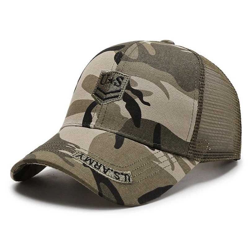 Casquettes de baseball Hommes camouflage militaire chapeau brodé lettre maille chapeau respirant chaussures de sport de plein air été protection UV Sunhat J240226