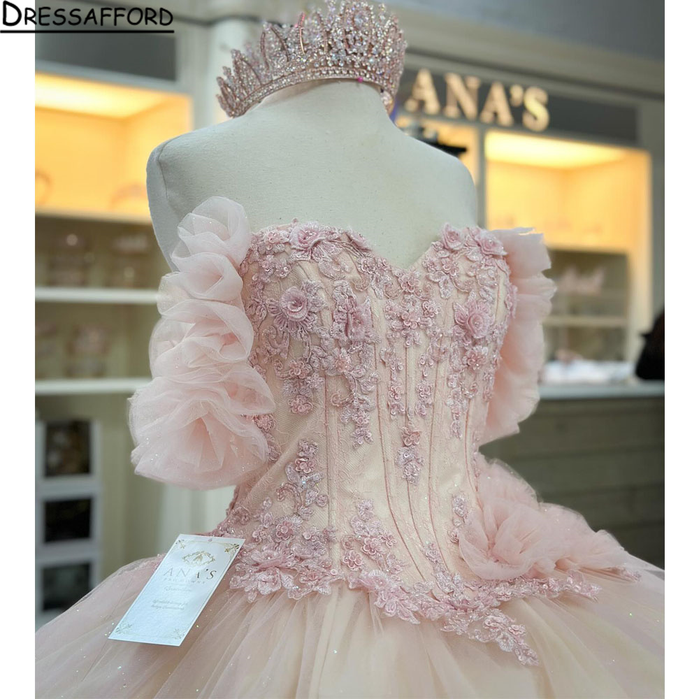 Robe Quinceanera rose, robe de bal pour filles de 16 ans, avec applications de perles, en dentelle, robes de princesse de fête de remise de diplôme, 2024