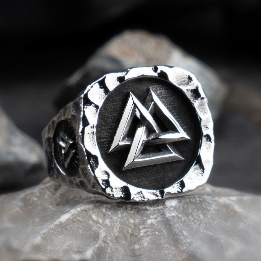 VALKNUT VIKING RINGS FÖR MAN Vintage rostfritt stål punkring mode smycken flodhäst mygrillz 201102197o