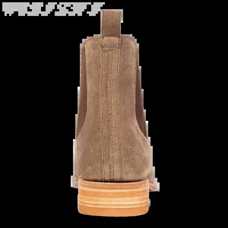 Bottes Hommes Taupe Chelsea Bottes À La Main Sans Lacet Affaires Cowboy Bottes En Daim En Cuir Haute Cheville Résistant À L'usure Chaussures Décontractées Mâle Hiver