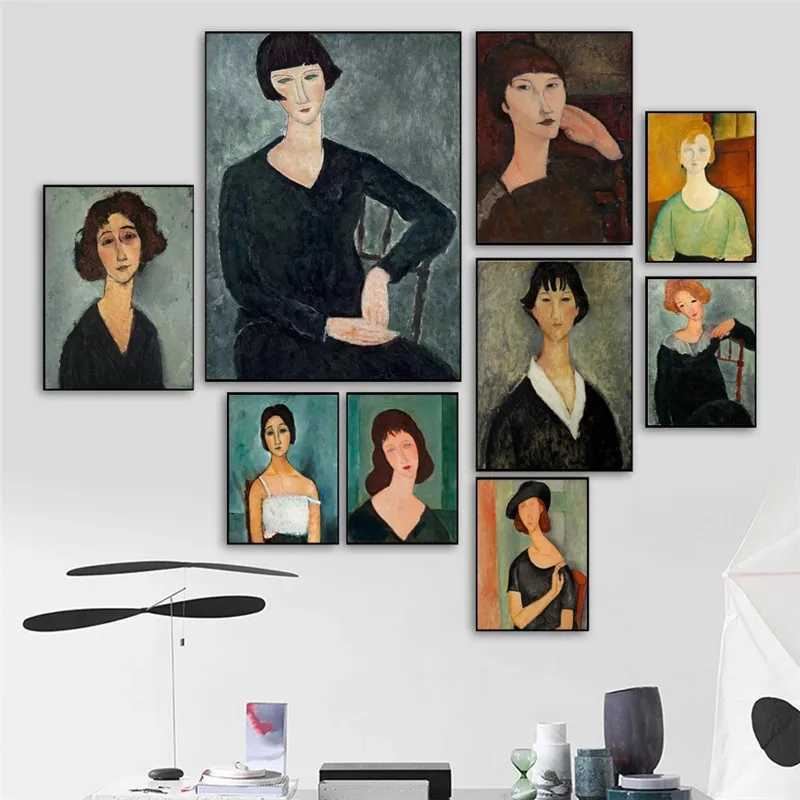 Paintings Famous Works Wall Art Canvas Amedeo Modigliani Figure Painting Vintage Women Portrait Poster Cuadros Decor