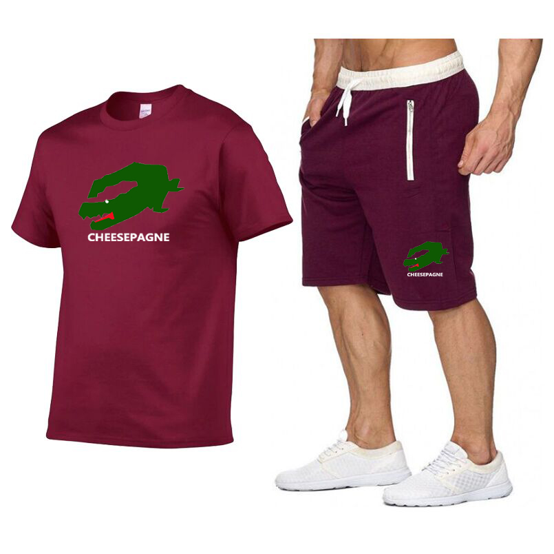 Yeni Moda Erkekler Marka Baskı Seti Spor Giyim Erkekler Yaz Moda Giyim T-Shirt Şort 2 Parçalı Sıradan Sokak Giyim Erkekler Ekstra Büyük Set