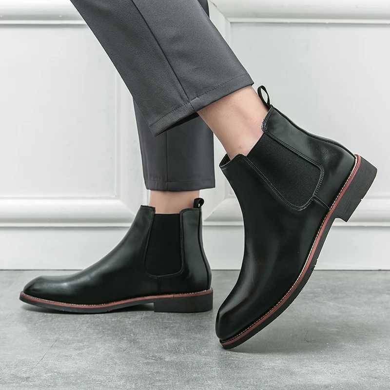 Botas 2023, botines de negocios que combinan con todo, botas Chelsea masculinas elegantes británicas, zapatos casuales de cuero cómodos para hombres, botas formales de vestir sin cordones