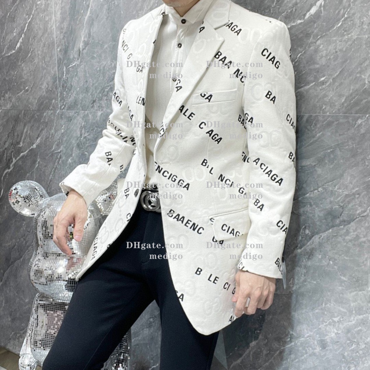 Mense Casual Suit Fashion Blazers Jacket tryckt randig topp med olika mönster fickknapp dekoration festklänning olika färgstilar