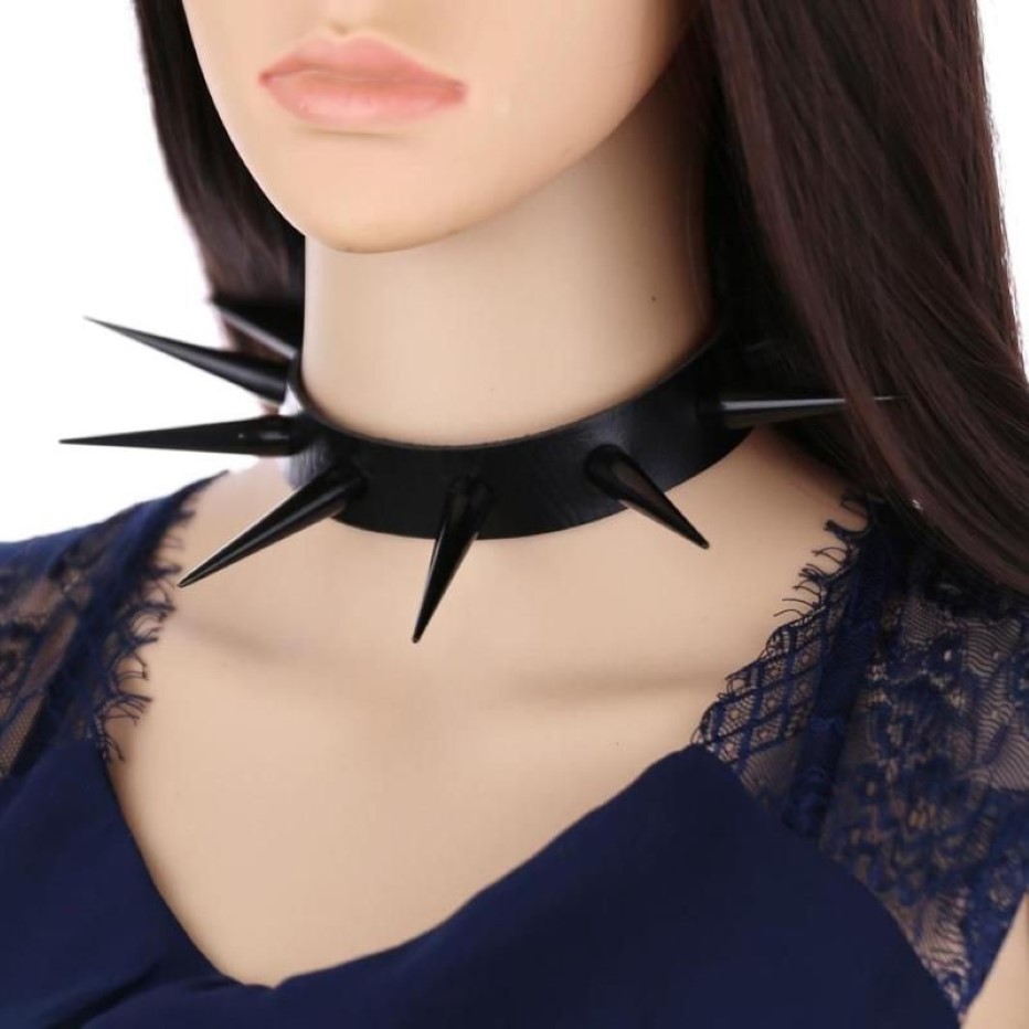 Vegan Leather Spiked Choker Necklace punk collar for women men Emo biker metal chocker necklace goth jewelry1815
