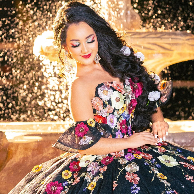 Svart glitter paljett bollklänning quinceanera klänningar från axeln applikation spets korsett söt 16 klänning vestidos de 15 anos