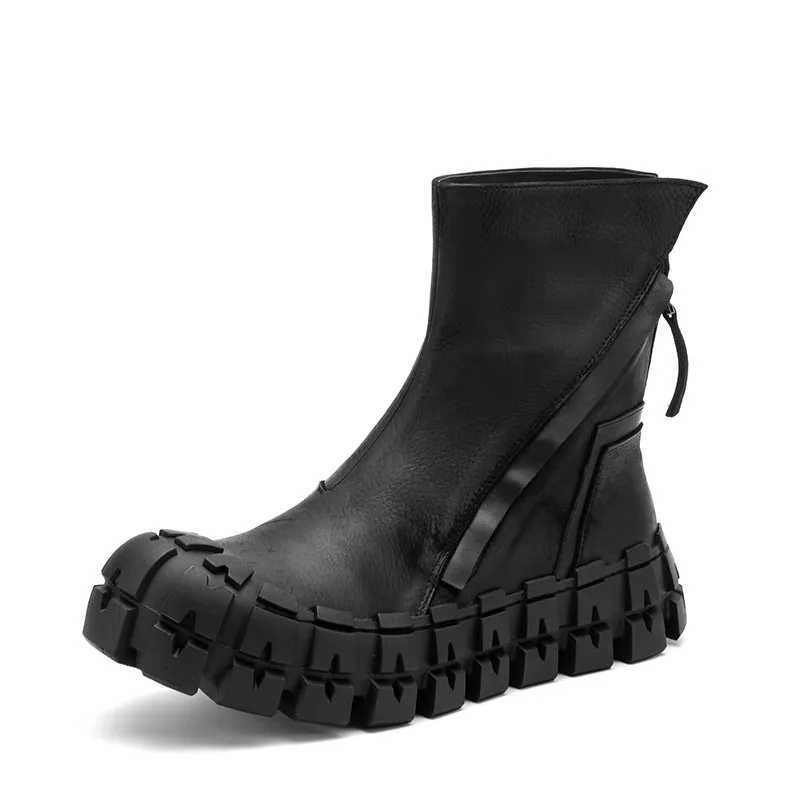Botas de luxo dos homens botas de tornozelo estilo britânico engrenagem sola grossa couro genuíno chelsea botas de rua botas de motocicleta sapatos de trabalho ao ar livre 6c