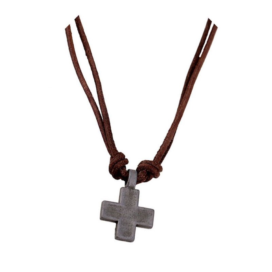 Kreuz Herren Schmuck Vintage Echtes Leder Seil Halskette für Frauen Punk Antike Anhänger Halsketten Mode Gebet Geschenk Chain227V