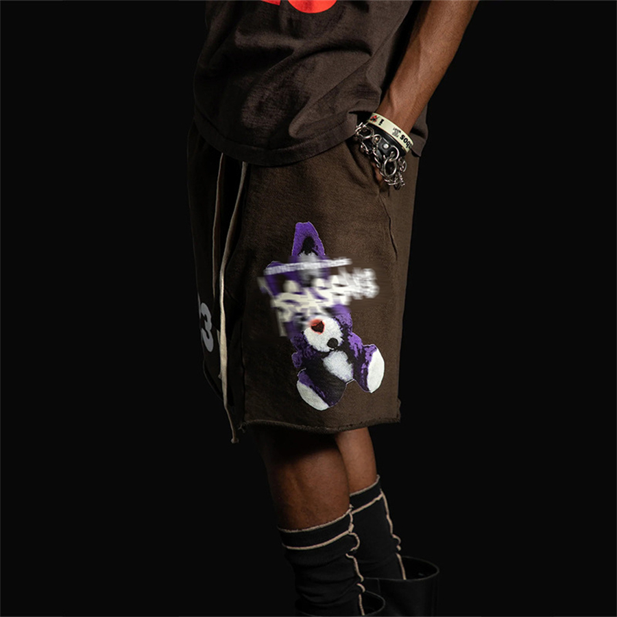 Men's Designer American High Street Trend Hip-hop Loose Sports Pants Summer Capris Distressed Bunny Baby Digital Print Drawstring Outdoor Shorts