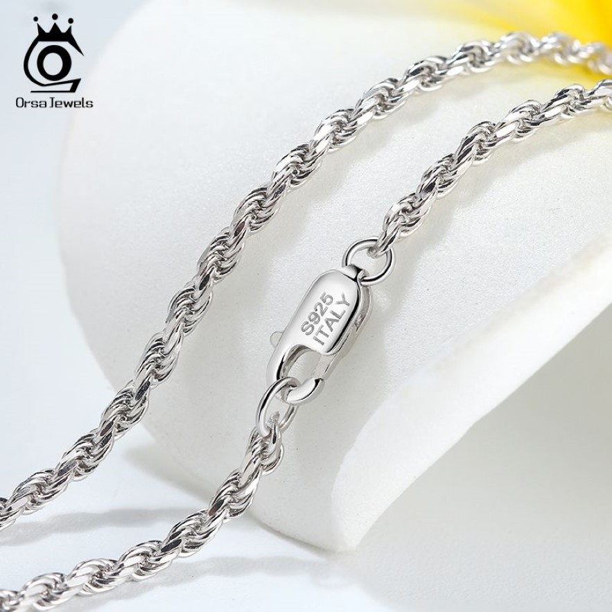 ORSA JEWELS веревочная цепочка с бриллиантовой огранкой, настоящее серебро 925 пробы, 1 2 мм 1 5 мм 1 7 мм, цепочка на шею для женщин и мужчин, ювелирные изделия в подарок OSC29285O