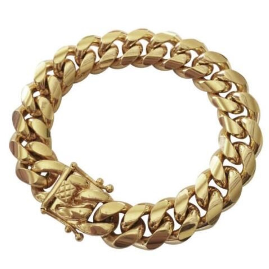 Herr Miami Cuban Link Armband 18K Guldpläterad rostfritt stål 14mm280w