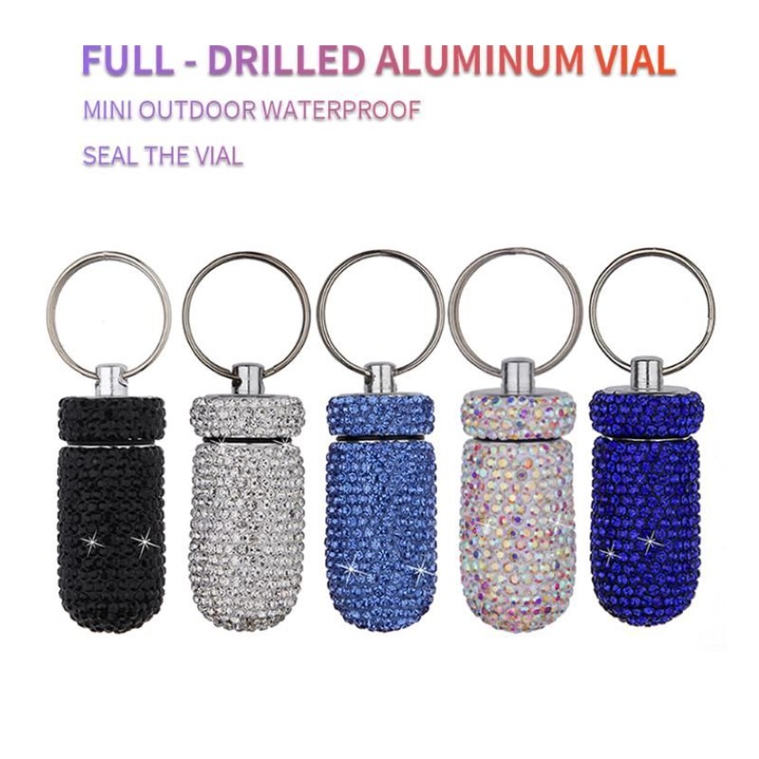 Keychains S Case Box Outdoor Waterproof Rhinestone Keychain Container Key Ring Portable12452