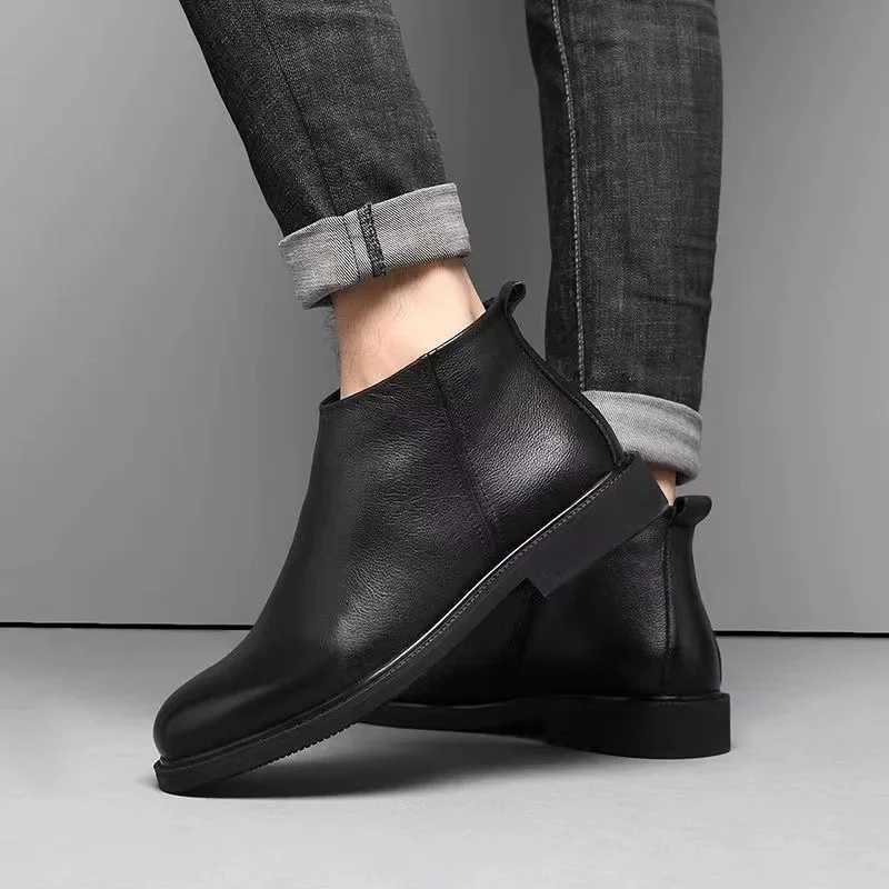 Laarzen Effen kleur Europese stijl Veelzijdig Platform RITS Casual Sport Zapatos Para Hombres Echt lederen herenschoenen Chelsea Boots