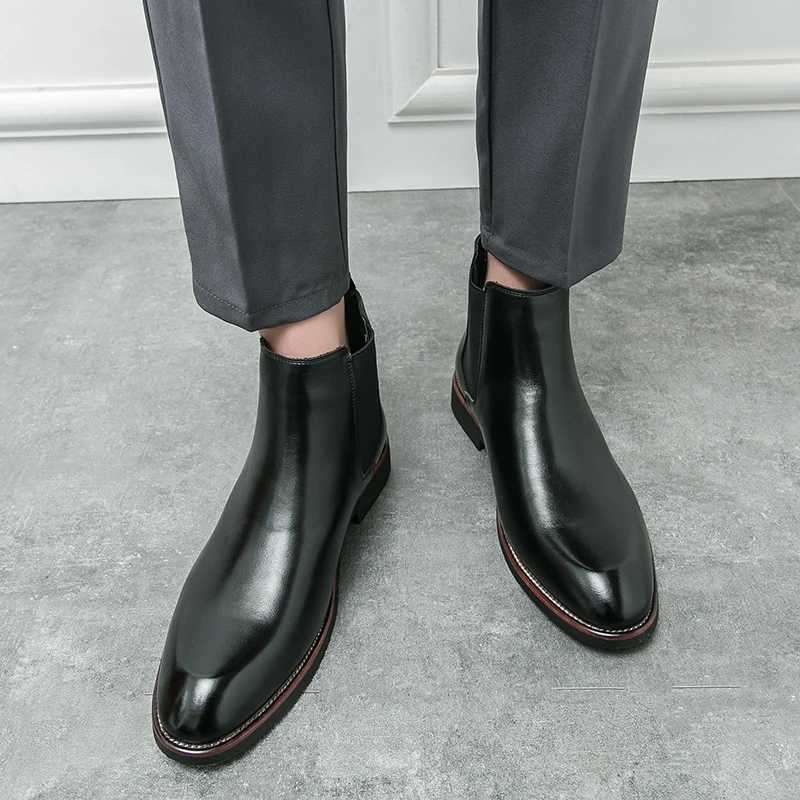 Boots 2023 All-match Business Ankle Boots British Elegant Male Chelsea Boots Comfy Leather Men Casual Shoes Slip-on Dress Formal Boots