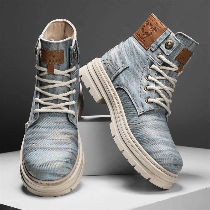 Stövlar denim high-top chelsea stövlar arbete stövlar svarta plattform stövlar utomhus sneakers jeans stora huvud motorcykel stövlar avslappnade herrskor