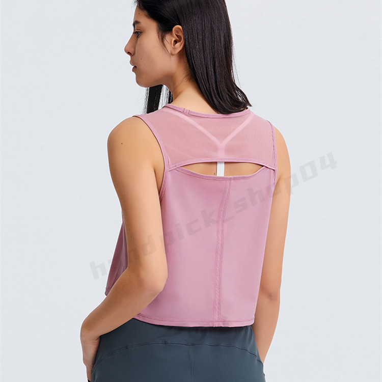 Lu Top sin mangas con cuello redondo para mujer Camisetas sin mangas de yoga cómodas y transpirables Tops con diseño de moda en la espalda Pantalones cortos de cuello alto Tops deportivos Entrenamiento A-178