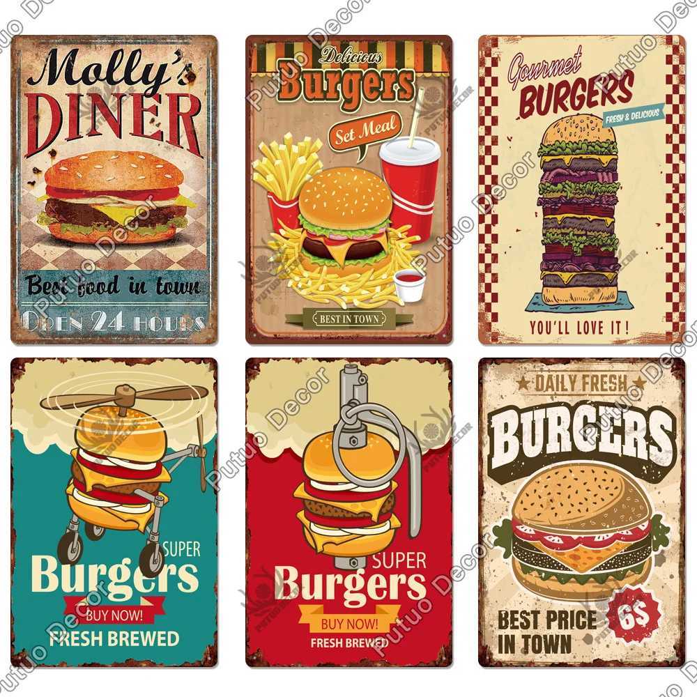 Metal boyama putuo dekor hamburger fast food plak plak metal vintage teneke tabela restoran duvar posterleri için mutfak kafe lokacı bar demir boya