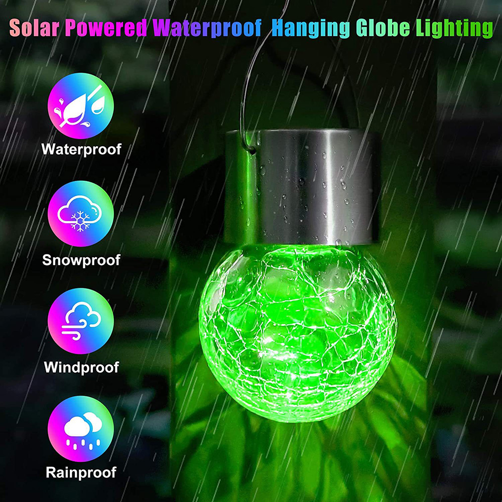 مصباح حديقة LED Solar Lead Lantern Crack Ball Chandelier Lawn Christmas/Halloween Party Light في الهواء الطلق ضوء الزخرفة