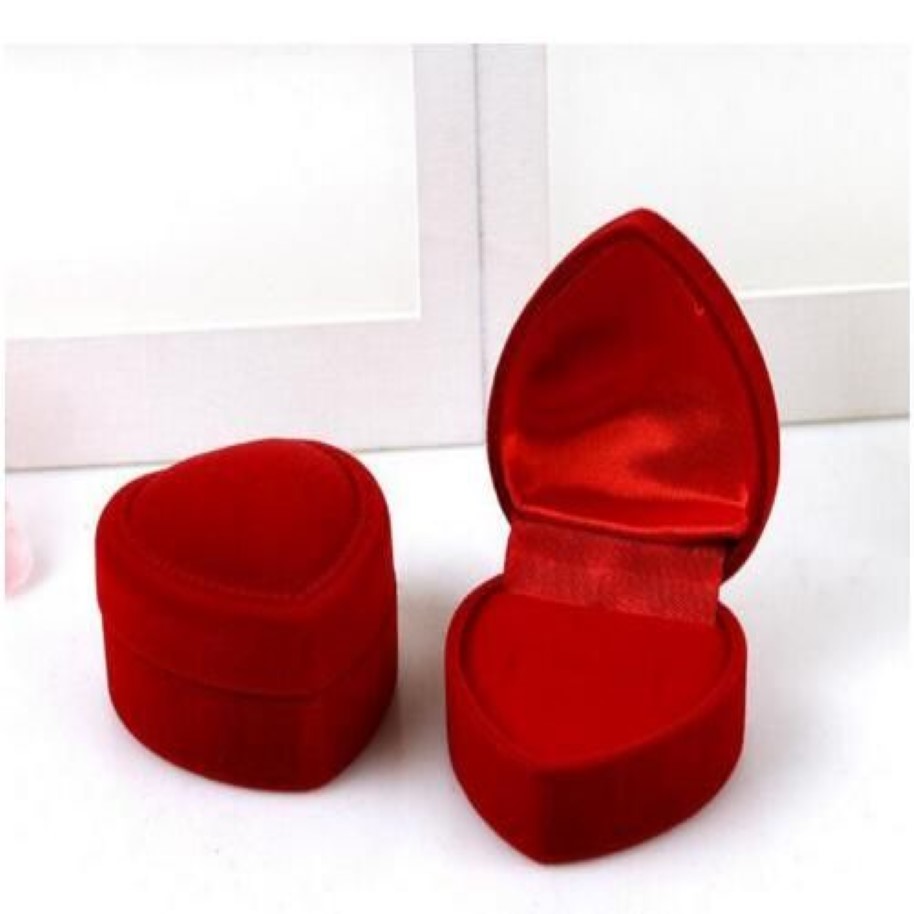 Velvet Heart-shaped Jewelry Box Ring Box Flocking Plastic Box Foldable For Engagement Wedding Ring Valentine's Day Gift 193J