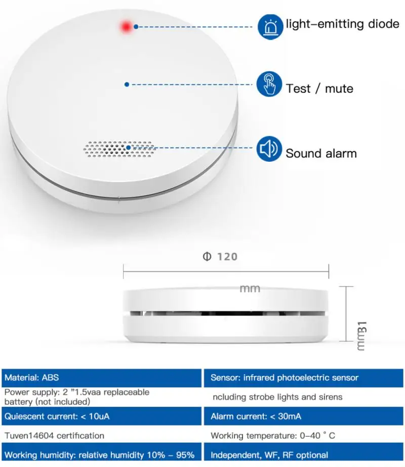 Detector tuya wifi inteligente detector de fumaça proteção de alarme de incêndio fumaça som e luz sensor de alarme sistema de segurança em casa inteligente vida inteligente