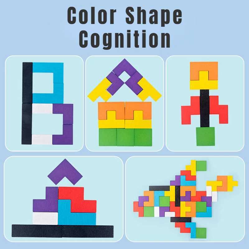 Puzzles Bunte 3D Puzzle Holz Lernspielzeug Tangram Mathe-Spiel Kinder Vorschule Magination Formen Puzzle Spielzeug Für Kinder JigsawL2403