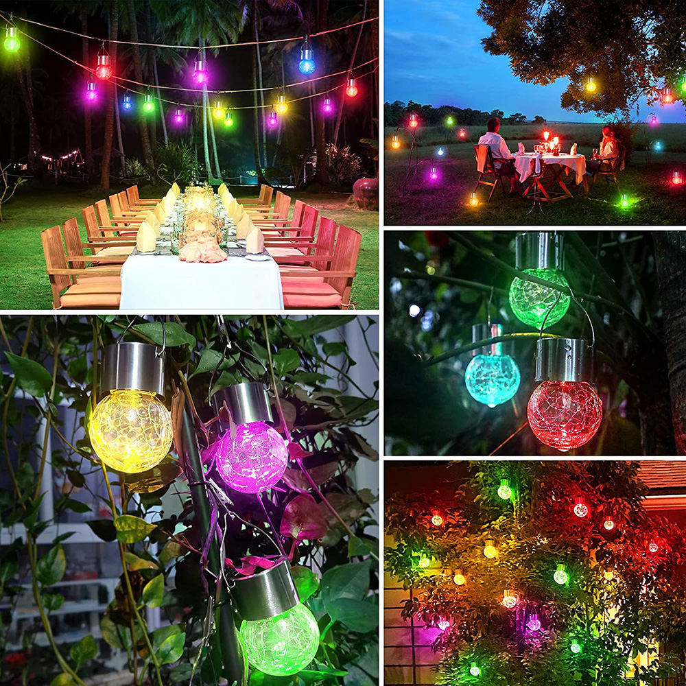 Solar LED Garden Lamp Lantern Glass Crack Ball Chandelier Lawn Christmas Party Light Outdoor Decoration Light