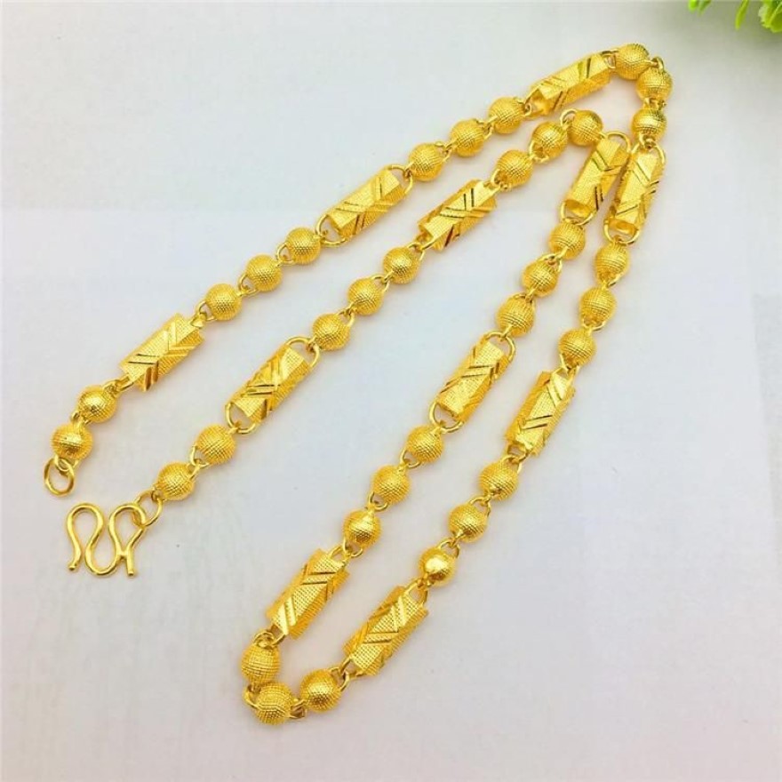 Fashion Luxury Chains Necklace Hexagon Shape Bead Necklace for Men's Ornament Chain 14K Yellow Gold Jewelry No Fade271i