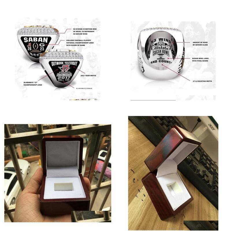 Cluster Ringen Mode Alabama Crimson Tide National Football Championship Ring Met Houten Doos Souvenir Mannen Fan Gift Drop Delivery Dhhg1