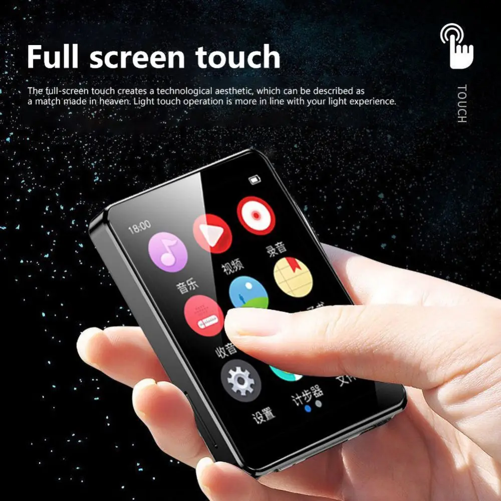 Spelare Full Touch Screen MP3 -spelare Byggd högtalare 8/16/32/64GB BT5.0 HIFI Walkman Music Player med e -bokinspelning/FM Radio/Video
