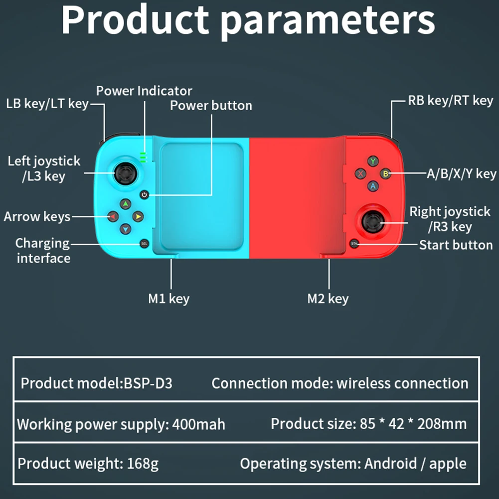 Gamepads Wireless Bluetooth Game Controller Telescopic Gamepad Joystick For Samsung Xiaomi Huawei Android IPhone With Charging Cable