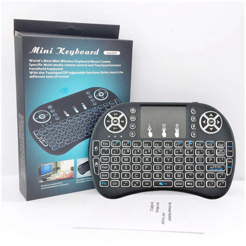 通信標準ハンドヘルド2.4gワイヤレスキーボードとタッチパッド3色のバックライトラップトップアンドロイドテレビボックスマルチランゲージ